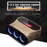 Car 120W High Power 1 to 3 Car Cigarette Lighter Socket Power Adapter Splitter Plug with 2 USB Port